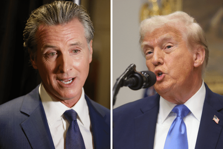Gavin newsom calls donald trump "ab's son"