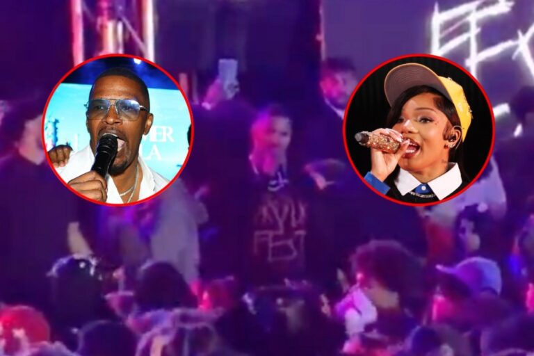 Jamie Foxx snaps at fan for throwing bottle at GloRilla Jamie foxx snaps at fan for throwing bottle at glorilla