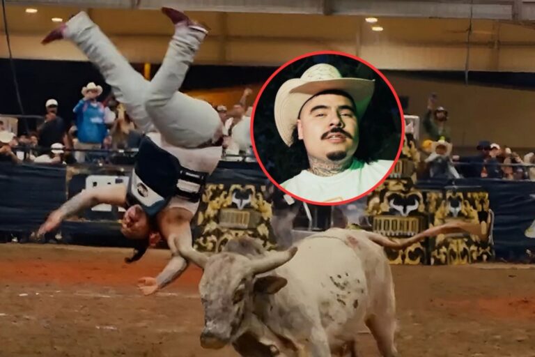 Mexican OT flies through the air on bull during rodeo
